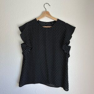 Black Polka Dot Ruffle Sleeve Blouse Top